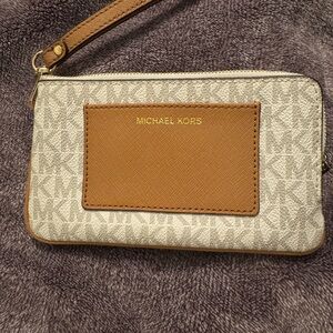 Michael Kors Tan and Gold Wristlet